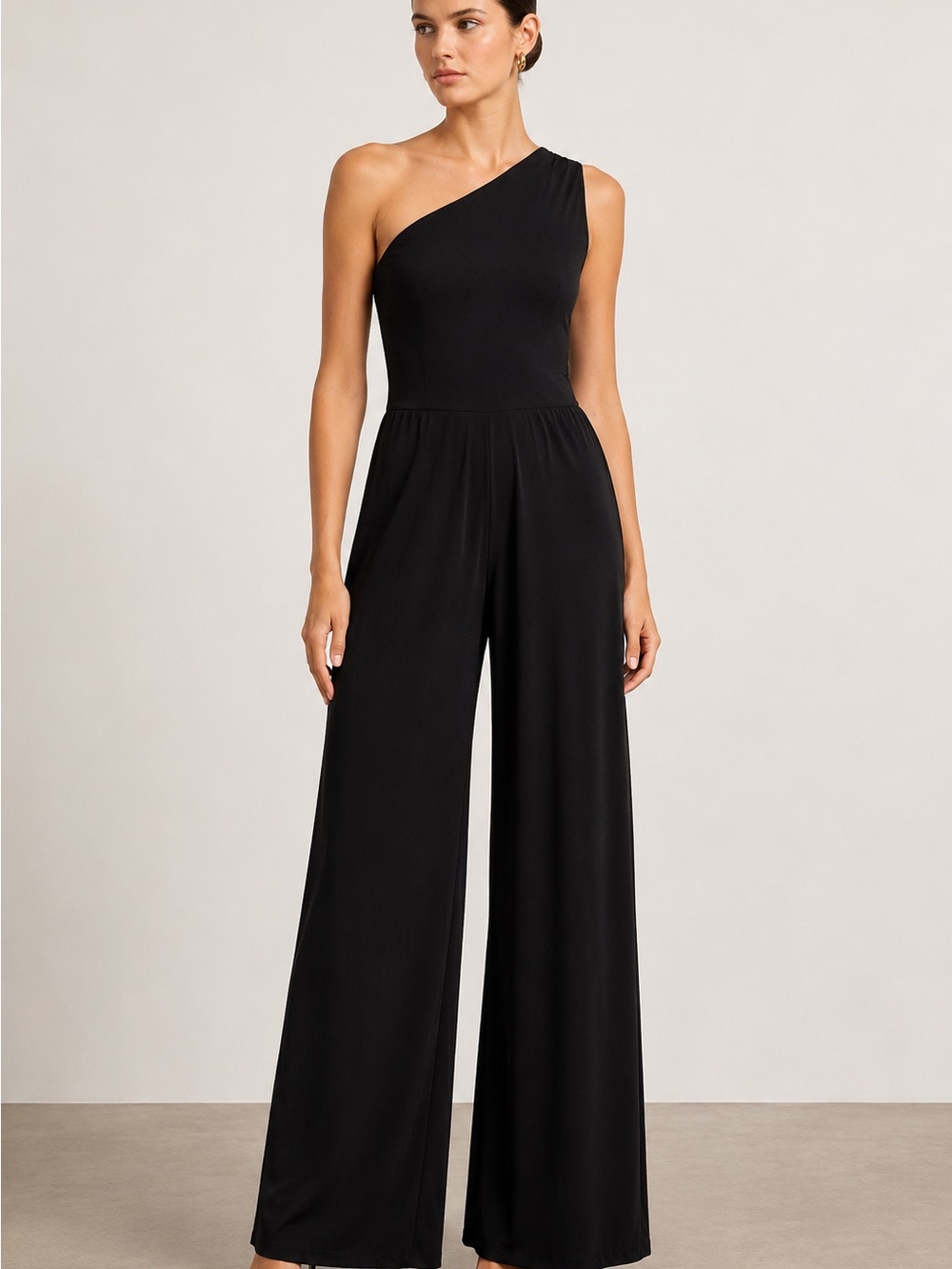 Michael Kors Women's Black Palazzo One Shoulder Elegant Twist Jumpsuit Size 8